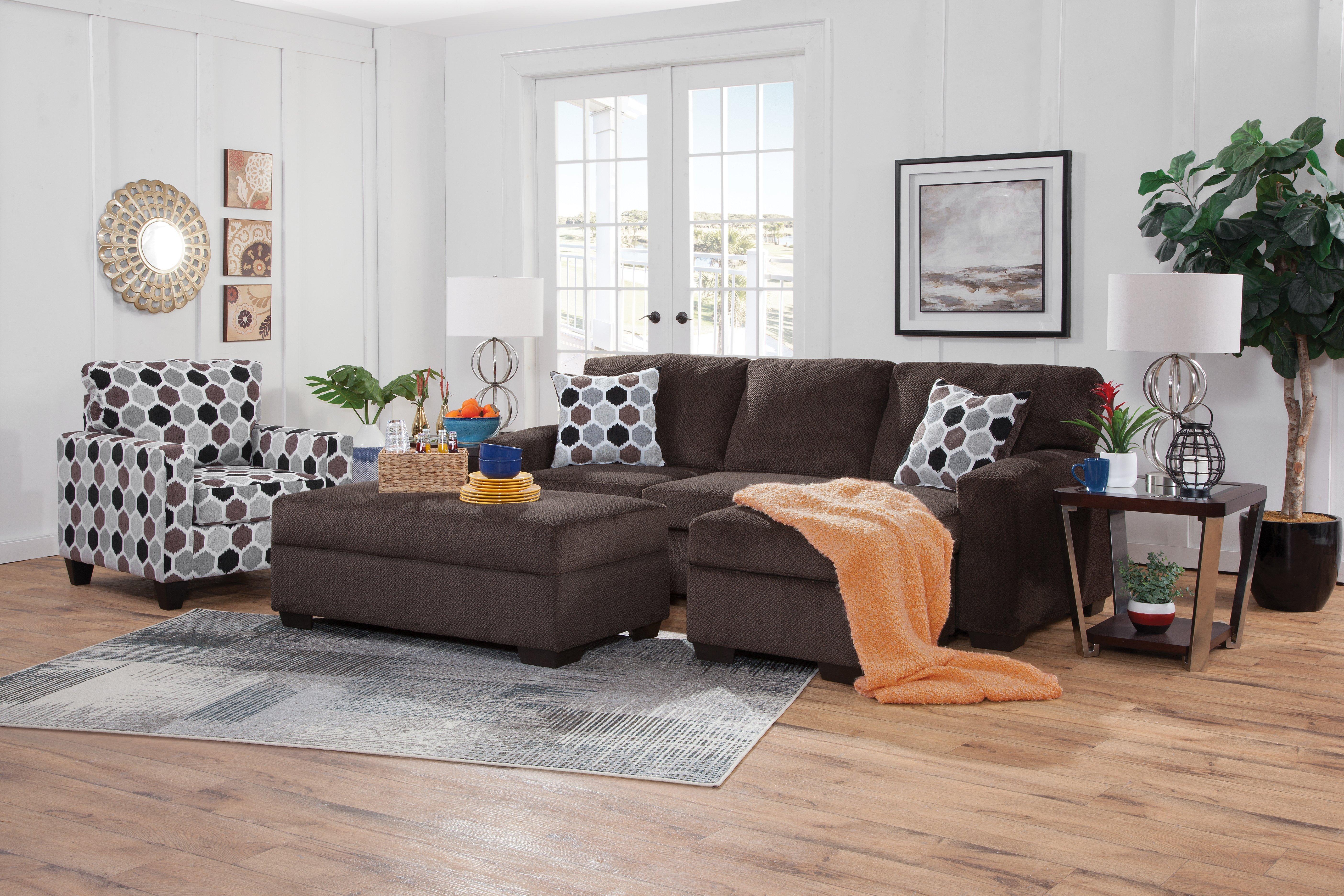 Brown sectional with chaise deals and ottoman